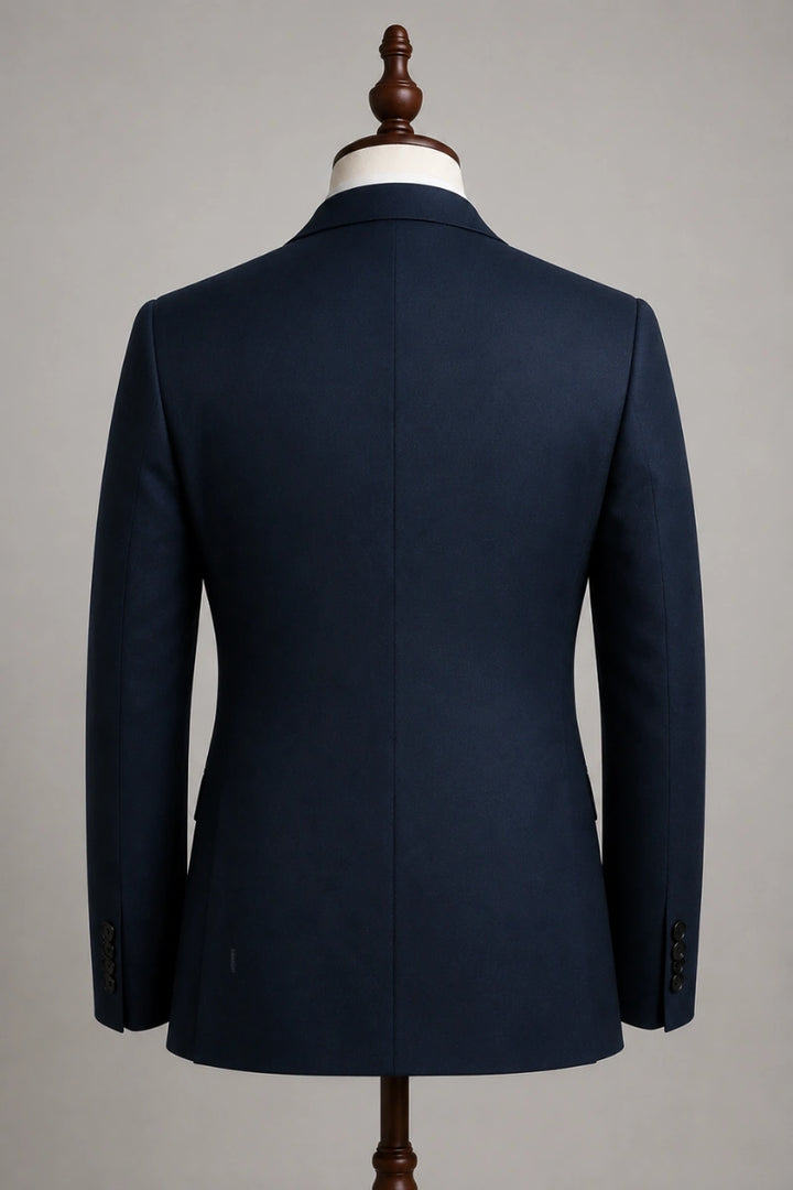Custom mens designer navy blue blazer with floral embroidery-Back