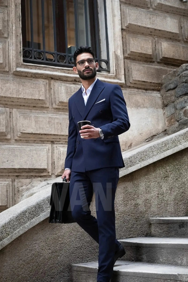 Navy Blue Double-Breasted Two Piece Suit-Front