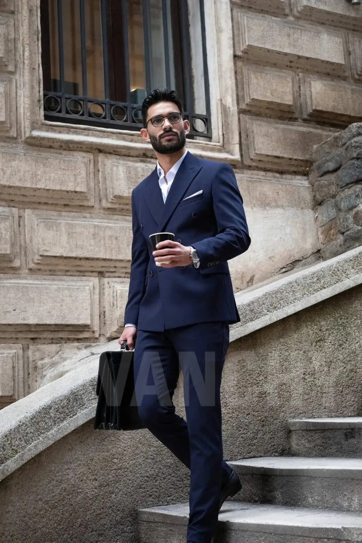 Navy Blue Double-Breasted Two Piece Suit-Front