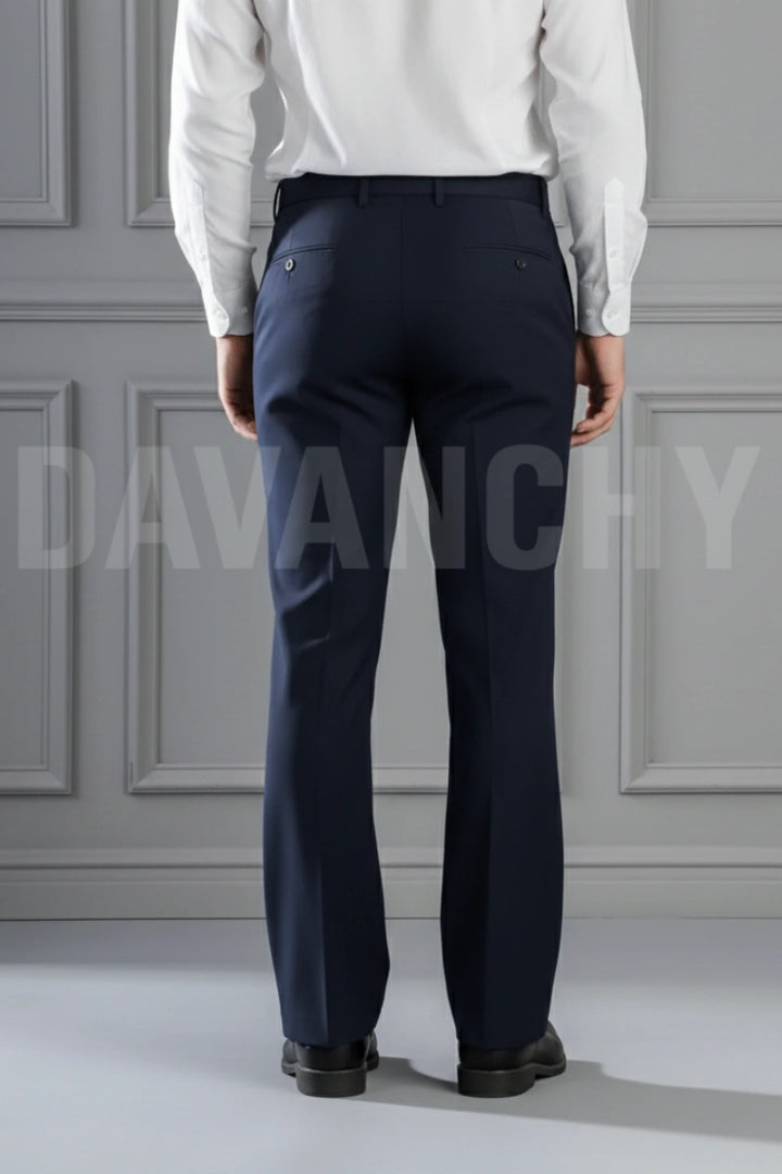 Men Navy Bootcut Formal Pants-Back