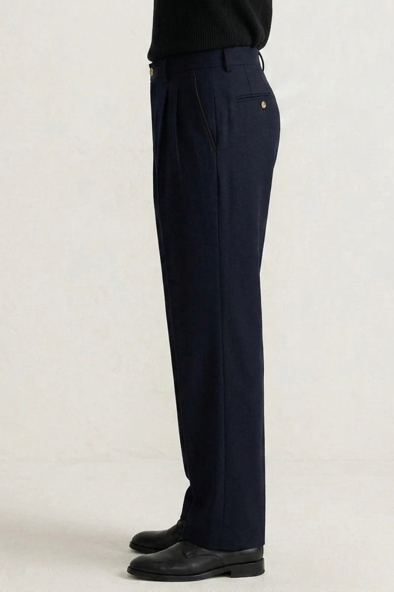 Navy Blue Mid Waist Dress Pants (Side)