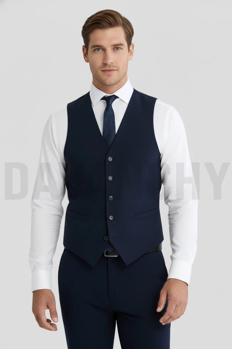 Men navy blue formal waistcoat-Front