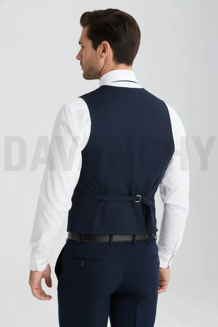 Navy blue men waistcoat business style-Back