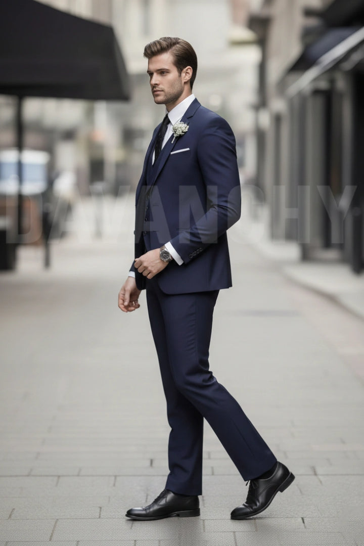 Groom wedding wear formal three piece suit-Side