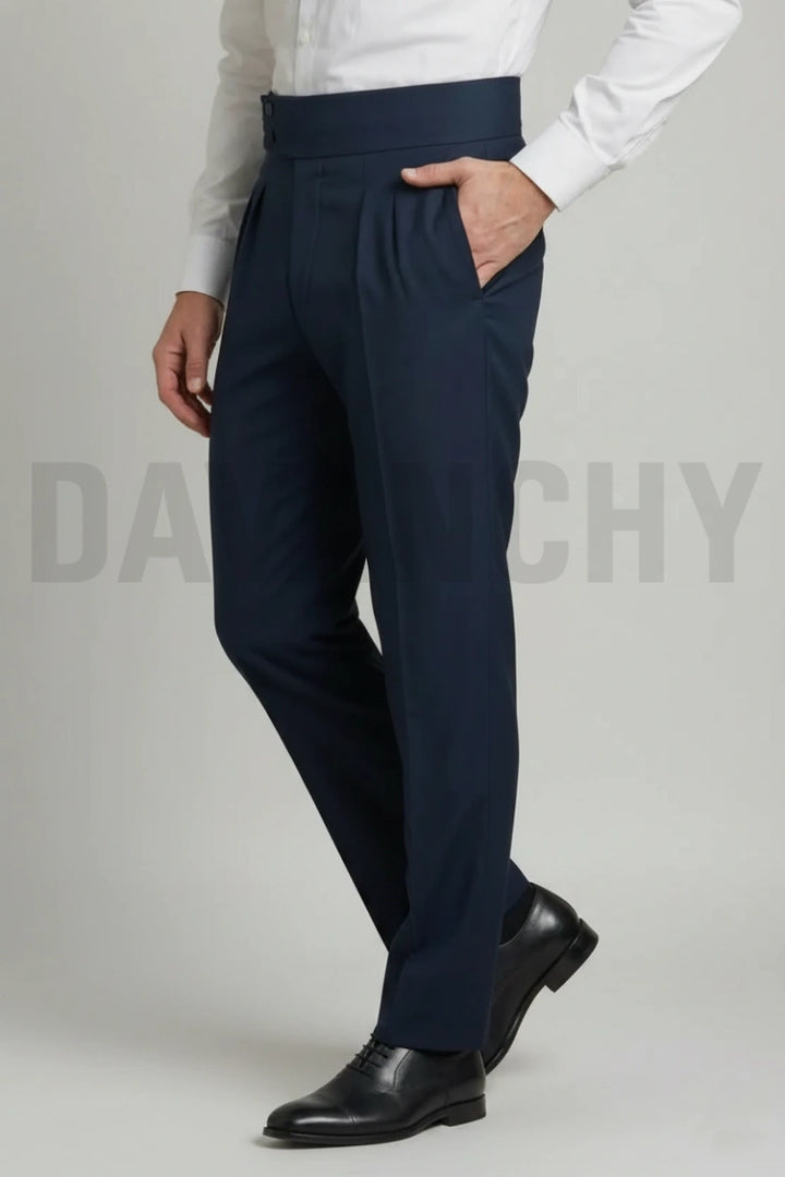 Men navy blue gurkha trousers-Front