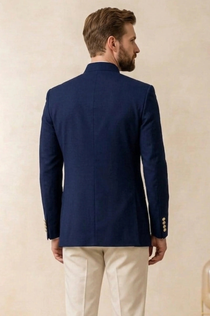 Navy Blue Ethnic Formal Jacket for Groomsmen –Back