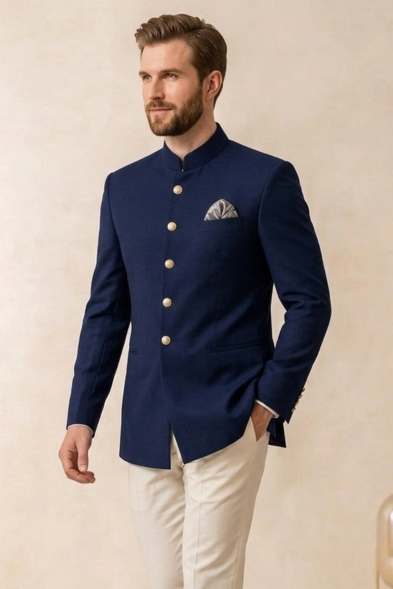 Groom Navy Blue Wedding Wear Stylish Jacket –Different  