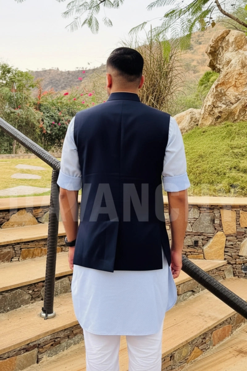 Men navy blue stylish jacket-Back