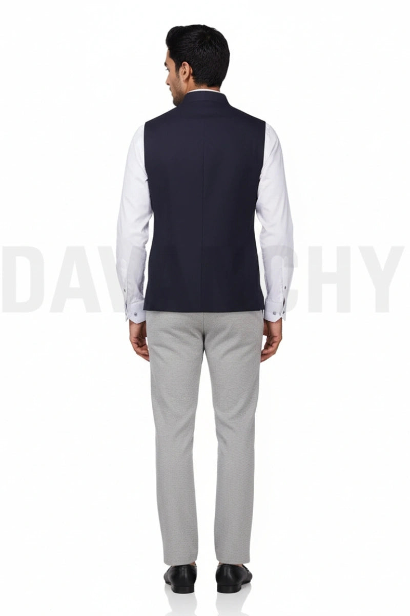 Men navy blue stylish jacket-Back