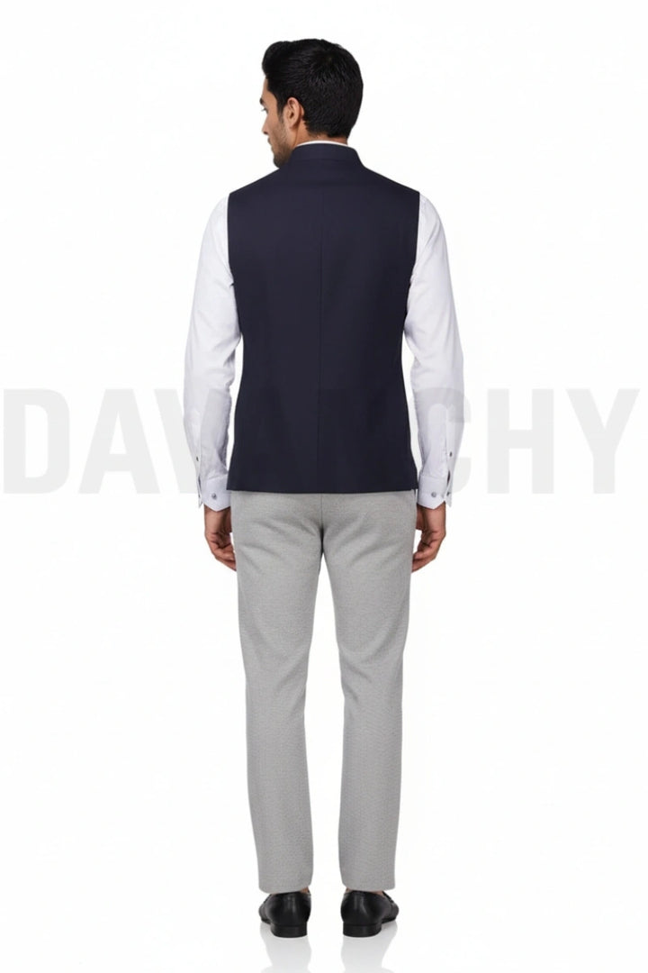 Men navy blue stylish jacket-Back