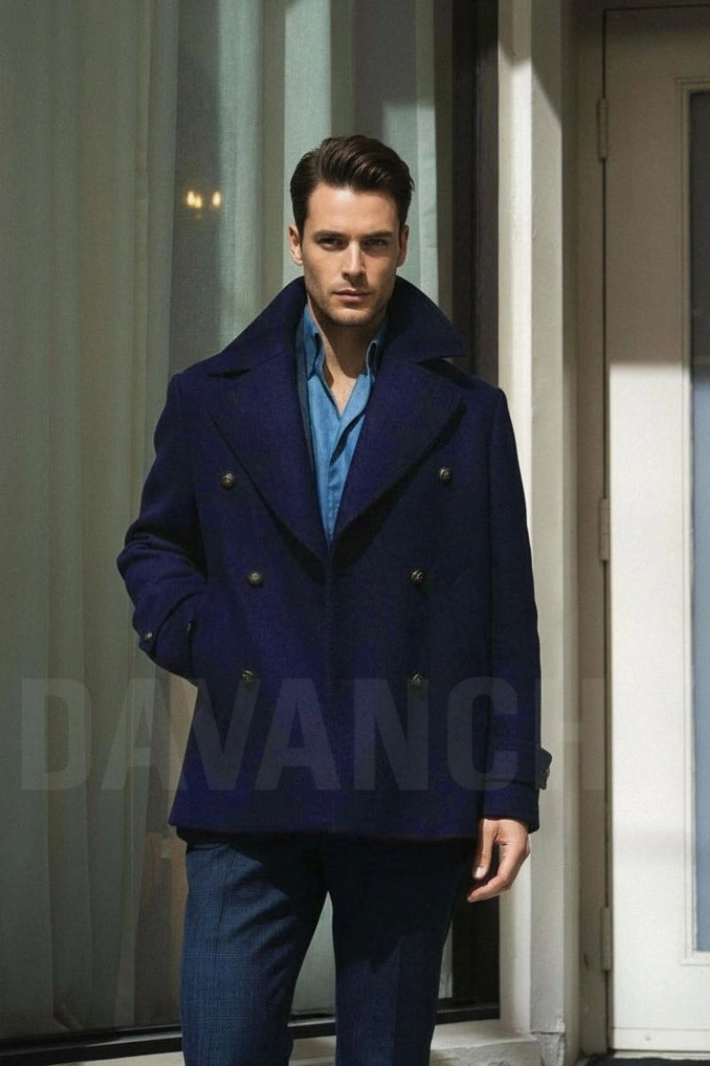 Men navy blue short coat-Front