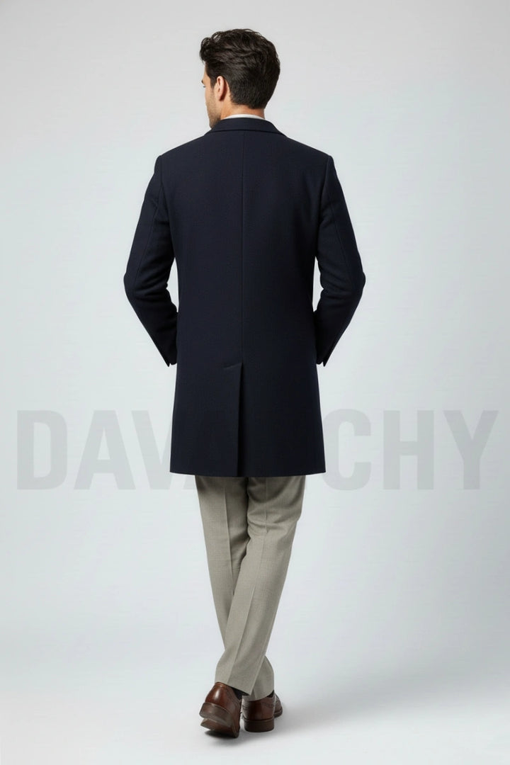 Elegant men navy blue overcoat-Back