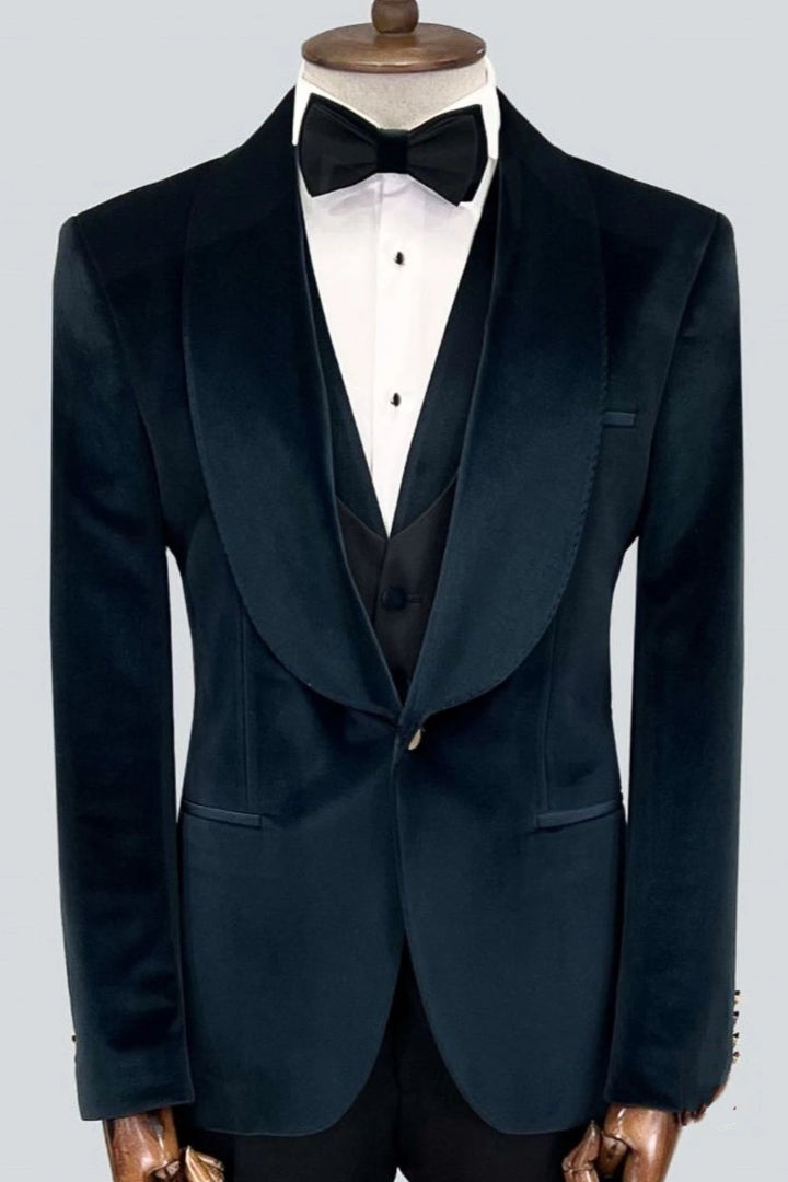 Men Formal Blazer Classic Navy Blue Velvet Blazer Stylish Coat