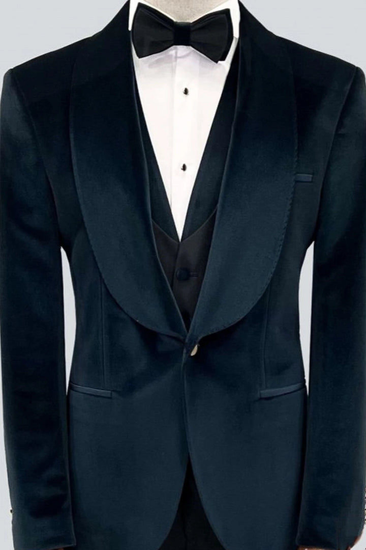 Men Formal Blazer Classic Navy Blue Velvet Blazer Stylish Coat