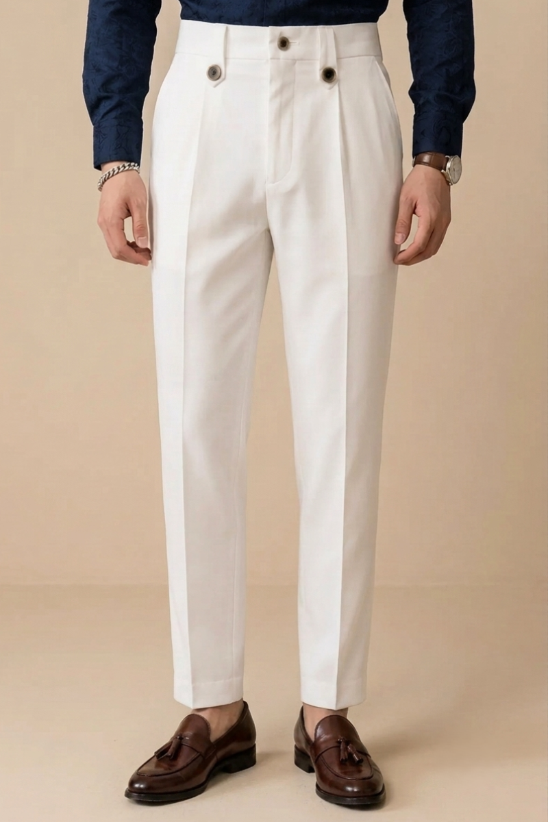 Men's Off White Wedding Dress Trouser (Front)  