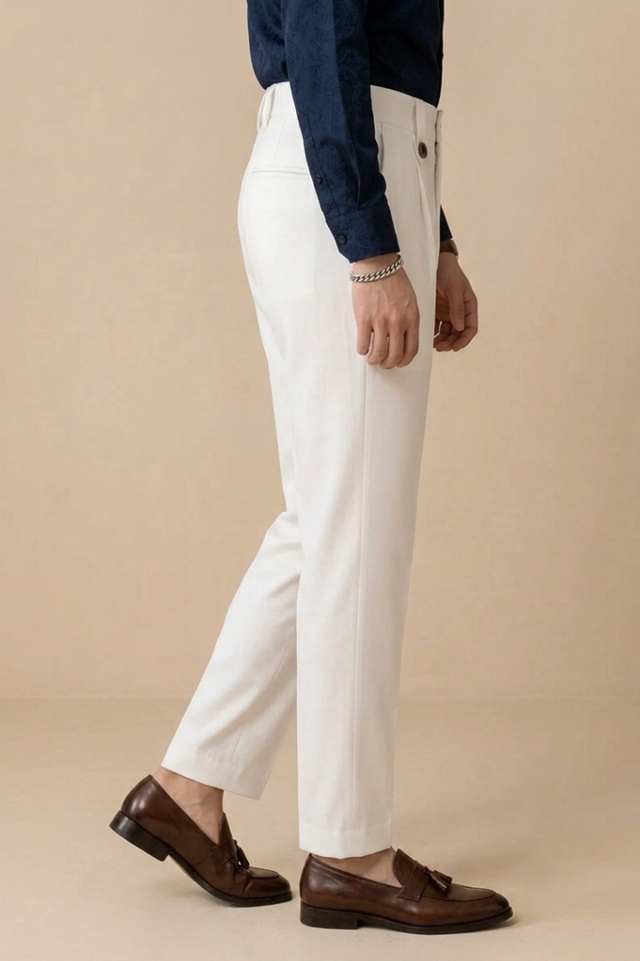 Off White Custom Fit Pant for Men (Side)  
