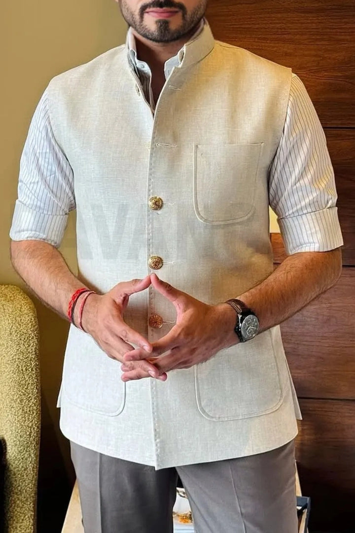 Ethnic Wear Waistcoat For Men-Front