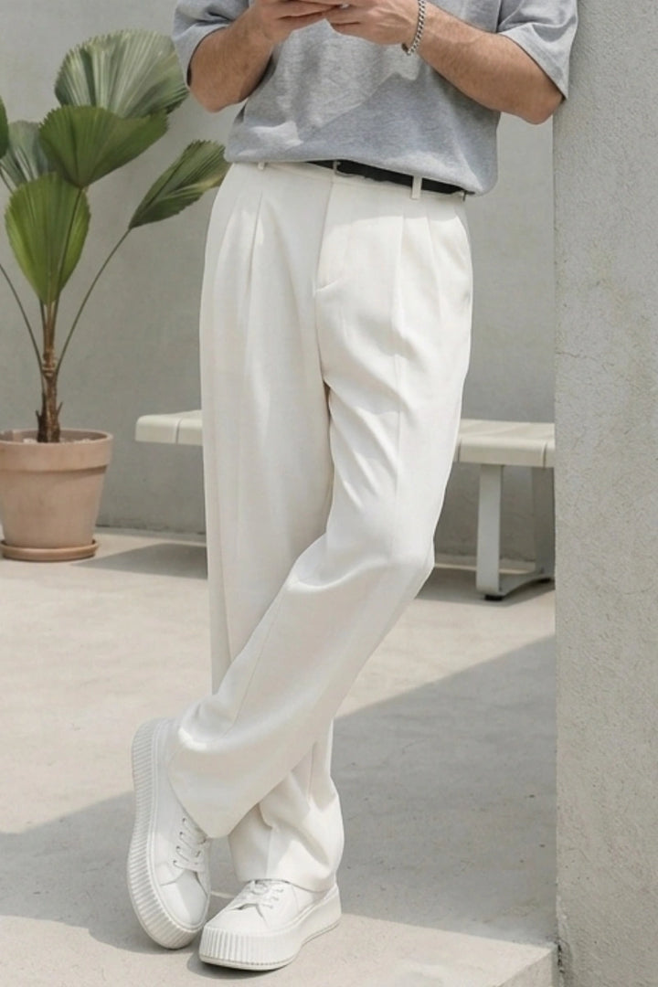 Off White Korean Style Trousers For Men (Front Different)