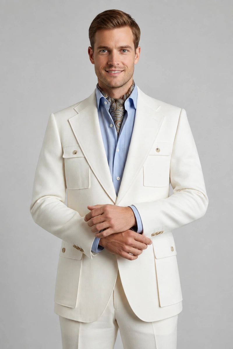 Men Off White Formal Safari Blazer-Front
