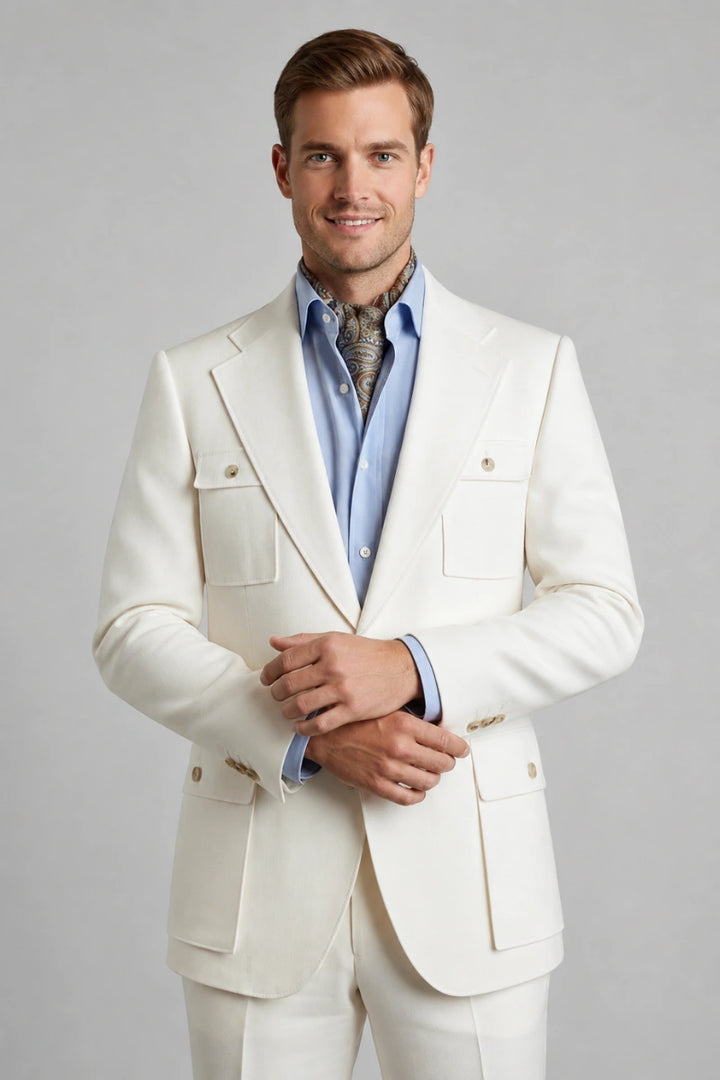 Men Off White Formal Safari Blazer-Front