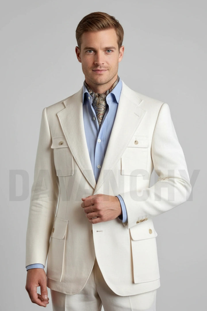 Men Off White Formal Safari Blazer-Front