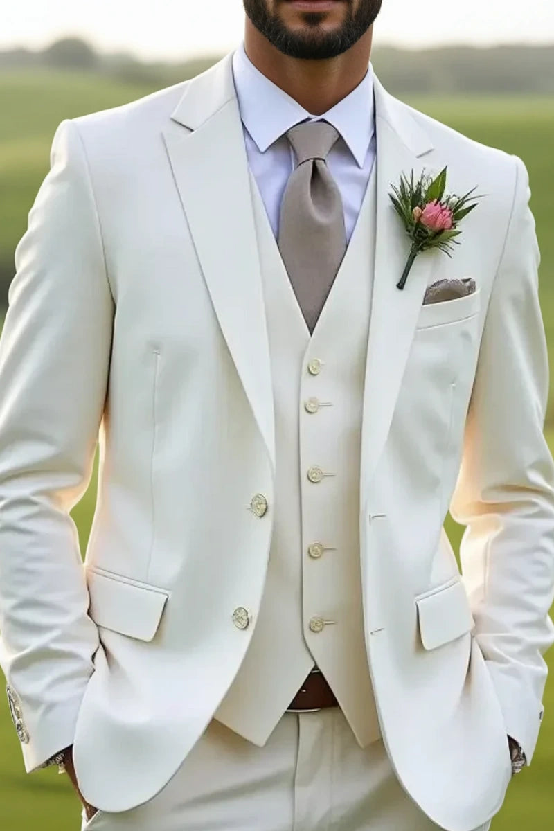 Stylish off-white men three piece suit-Front