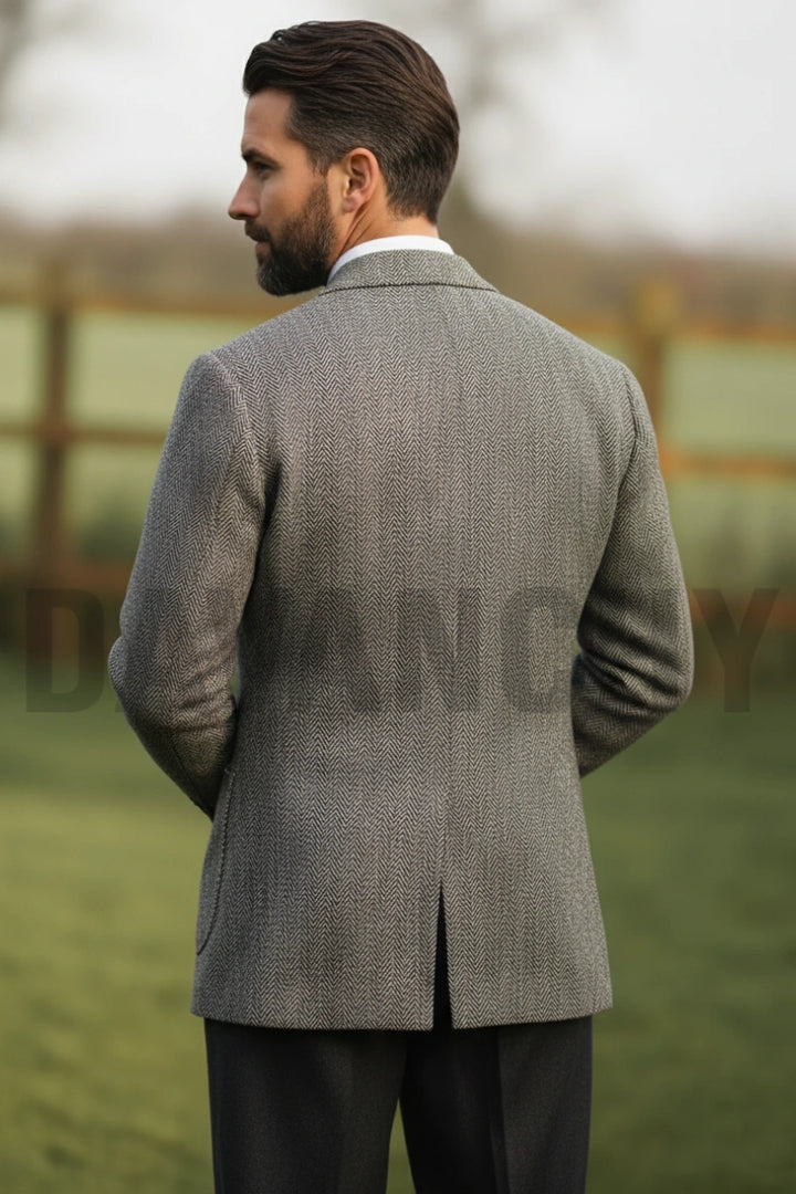 Classic British style men tweed blazer-Back