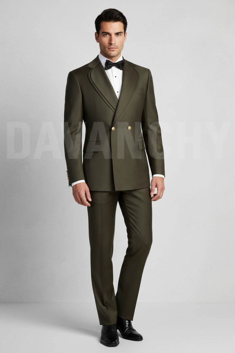 Men Olive Green Wedding Tuxedo Suit-Front