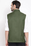 Olive Green Waistcoat Half Nehru Jacket Stylish Classic Wear Groomsmen Wedding OutFit