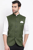 Olive Green Waistcoat Half Nehru Jacket Stylish Classic Wear Groomsmen Wedding OutFit