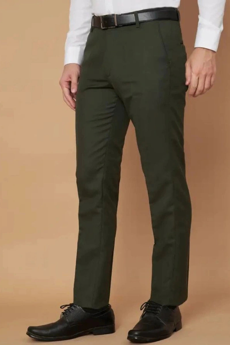 Men Olive Green Formal Trouser-Front