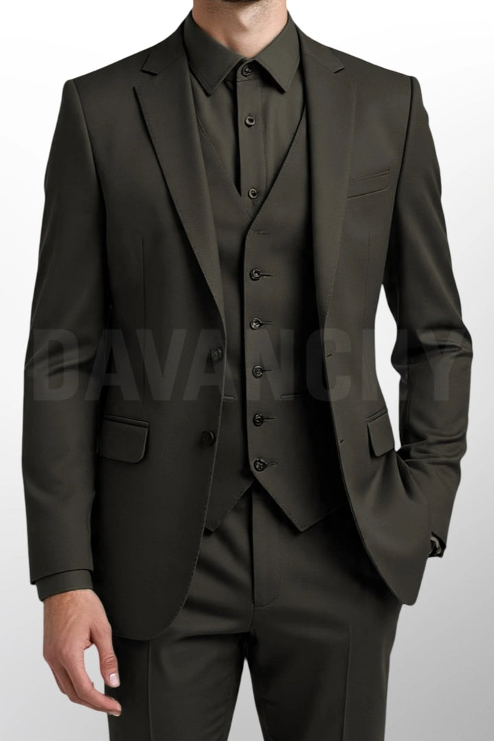 Premium Olive Green Three Piece Suit for Men-Front