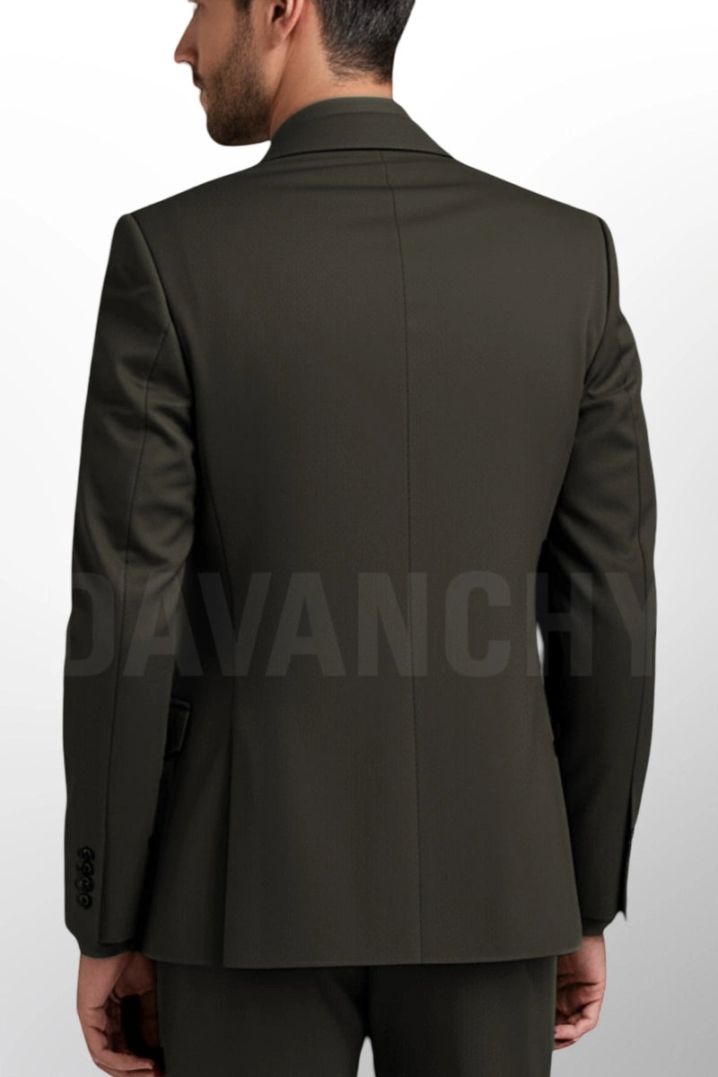 Men Olive Green Three Piece Suit-Back
