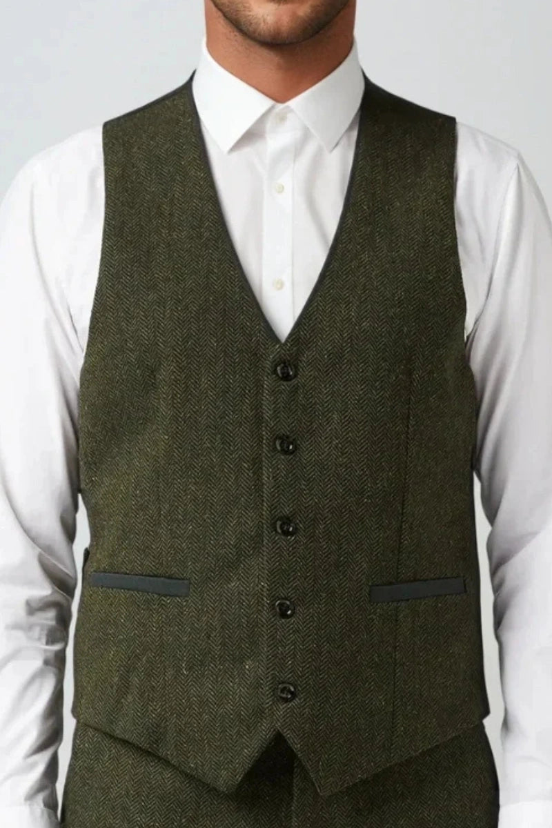 Men's slim fit olive waistcoat for winter occasions and events-Front
