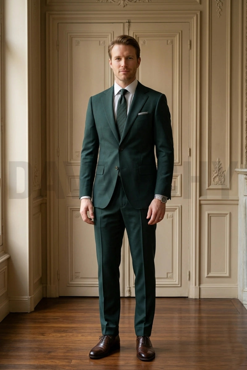 Men Pine Green Formal Two Piece Suit-Front