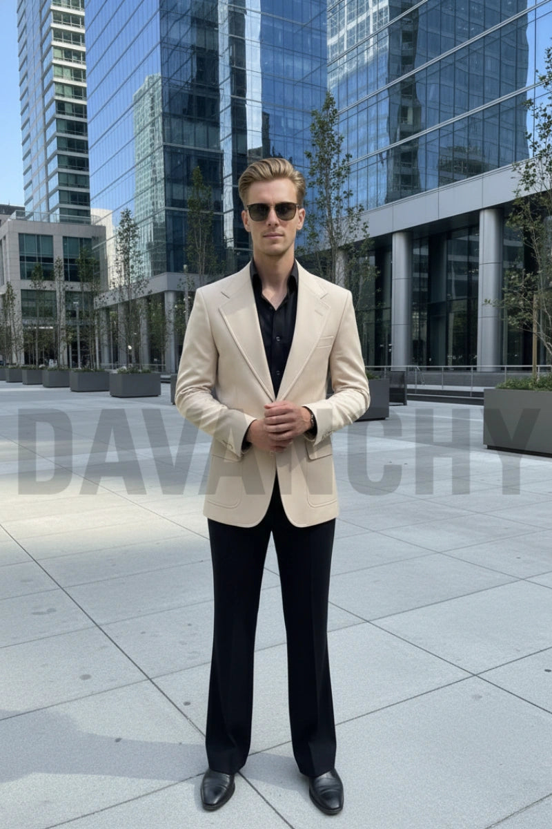 Premium men formal beige and black suit-Front