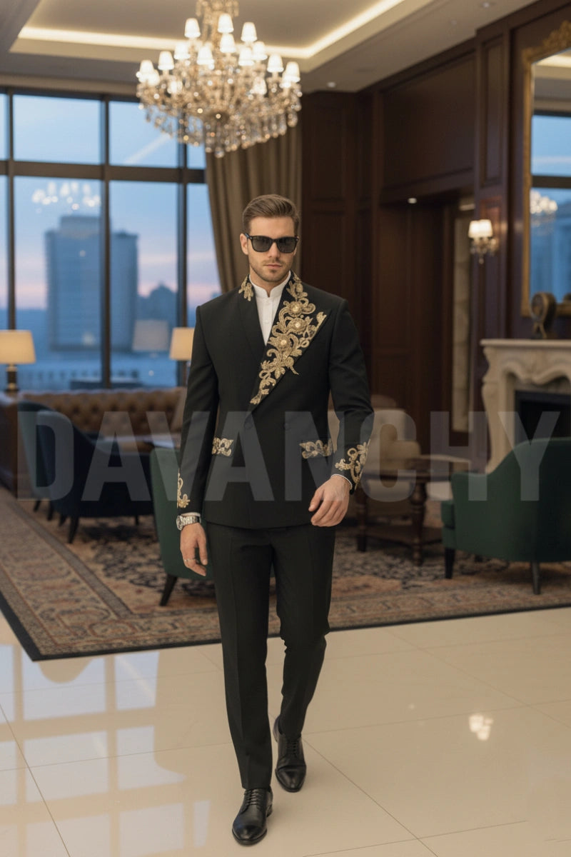 Unique embroidered trendy latest design suit for men-Front