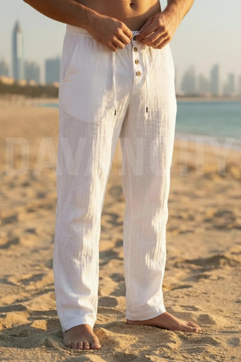 Premium white linen trouser-Front