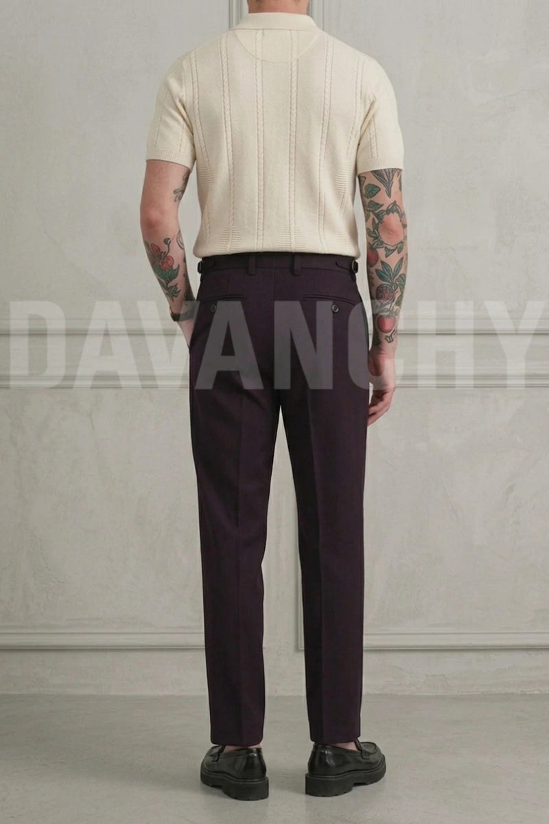 Wine Custom Fit Trouser for Men's (Back) 