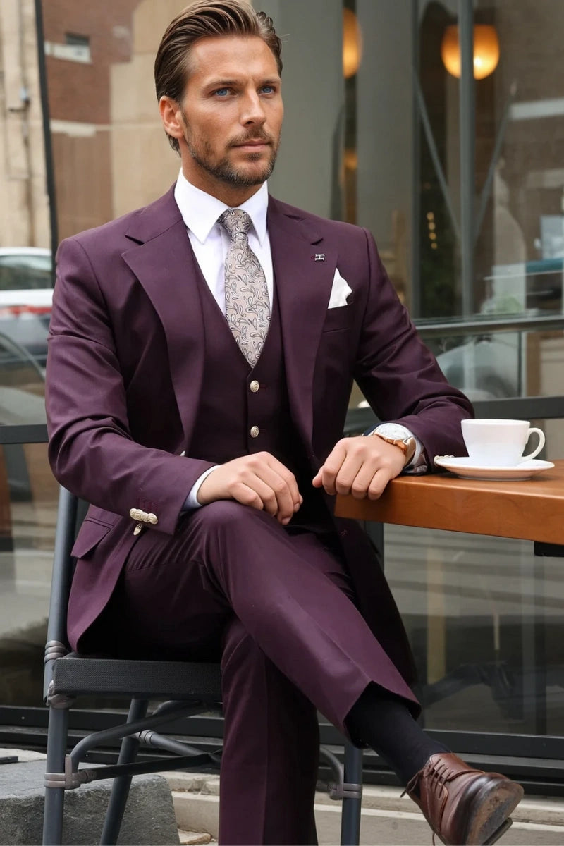 Classic men’s purple designer suit-Front