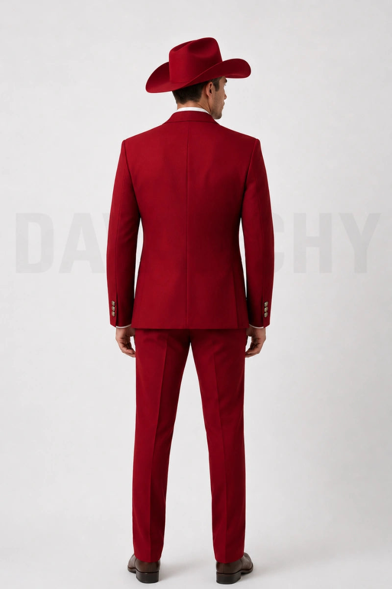Men red embroidered two-piece suit-Back