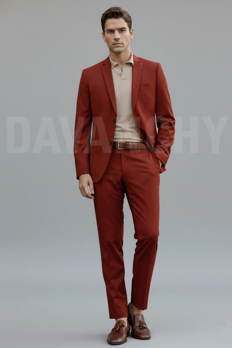Men Premium Red Two Piece Suit-Front