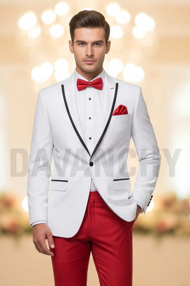white dress suit Men White And Red Suit – Stylish Wedding Prom Two-Piece Outfit 52 / 40