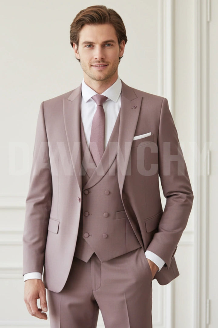 Bespoke groom suit blush pink formal wear-Front