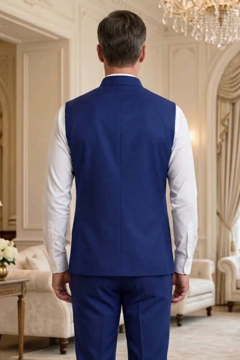 Royal Blue Stylish Sleeveless Nehru Jacket for Men – Back