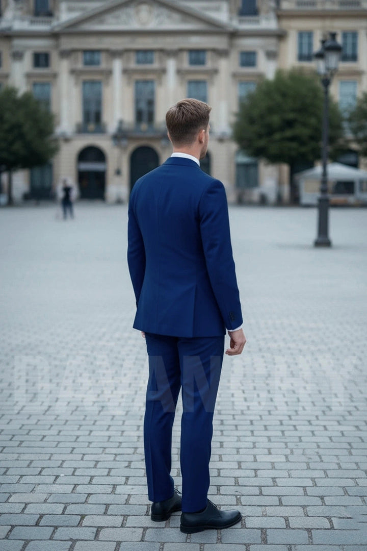 Premium men’s blue wedding suit-Back