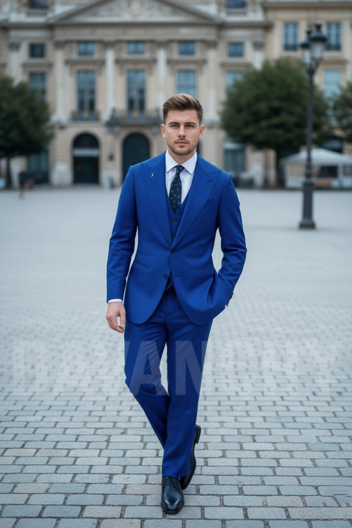 Men’s royal blue three-piece suit-Front