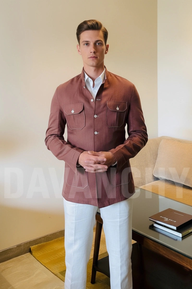 Men rust cotton bush coat-Front