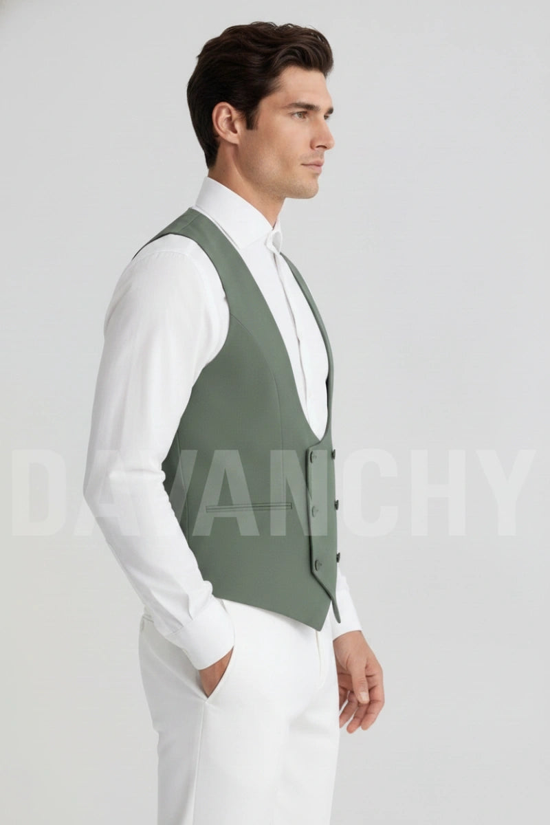 Men Sage Green Double Breasted Formal Waistcoat Best Gift for Him