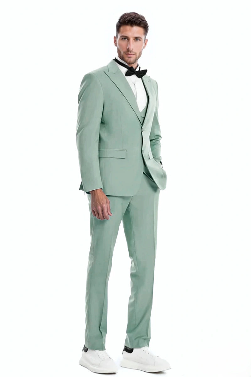 Men’s sage green three piece suit-Front